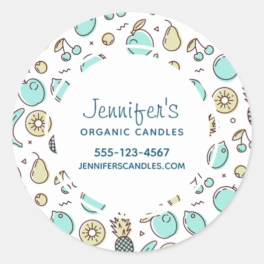 Schattige Fruitpatroon Summery Line Drawing Busine Ronde Sticker (Voorkant)