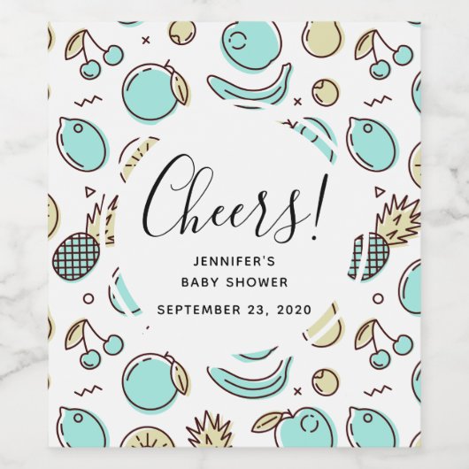 Schattige Fruitpatroon Summery Line Drawing Event Wijn Etiket (Enkel label)