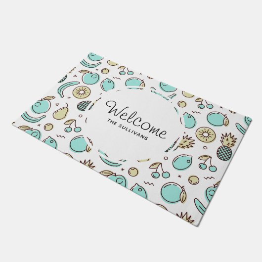 Schattige Fruitpatroon Summery Line Drawing Welkom Deurmat (Schuin)