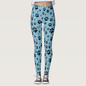 Schattige Fun Black op Blue Paw Print Leggings (Voorkant)