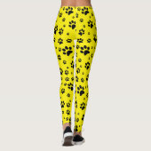 Schattige Fun Black op felgele Paw Prints Leggings (Achterkant)