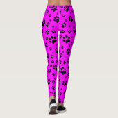 Schattige Fun Black op Hot Pink Fuchsia Paw Prints Leggings (Achterkant)