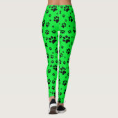 Schattige Fun Black op Neon Green Paw Prints Leggings (Achterkant)