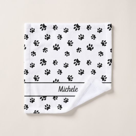 Schattige Fun Black Paw Prints Gepersonaliseerd Bad Handdoek (Wasdoekje)