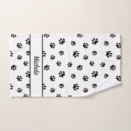 Schattige Fun Black Paw Prints Gepersonaliseerd Bad Handdoek (Handdoek)
