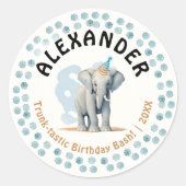 Schattige Fun Blue Baby Elephant Cub Oerwoud Water Ronde Sticker (Voorkant)