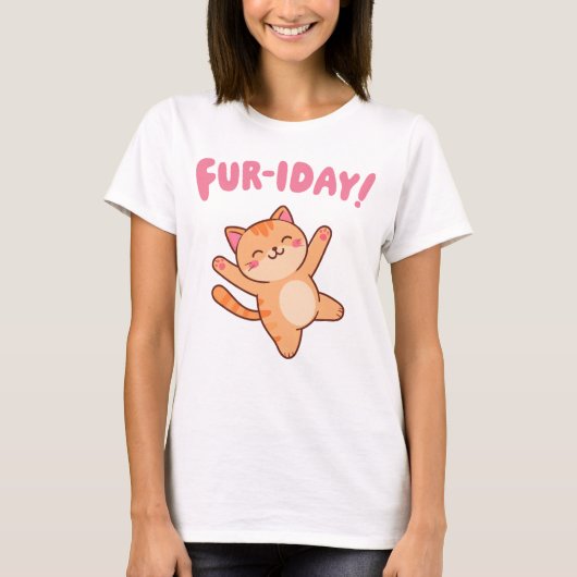 Schattige Fun Cat Fur-iday Dames T-shirt (Voorkant)