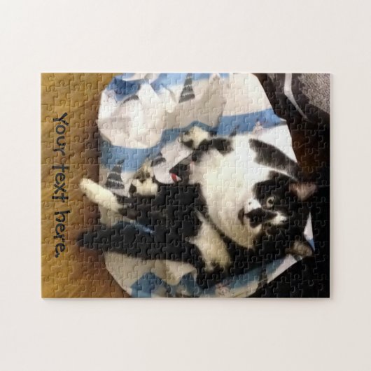 Schattige Fun custom Tuxedo Kat Kerstpuzzel Legpuzzel (Horizontaal)