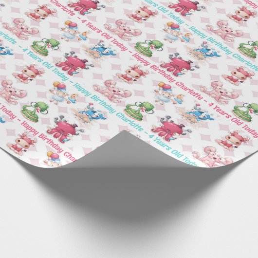 Schattige Fun Girl's Birthday Naam toevoegen Leeft Cadeaupapier (Hoek)