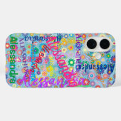 Schattige Fun Girly Name Collage met Flowers Blue Case-Mate iPhone Case (Achterkant (horizontaal))