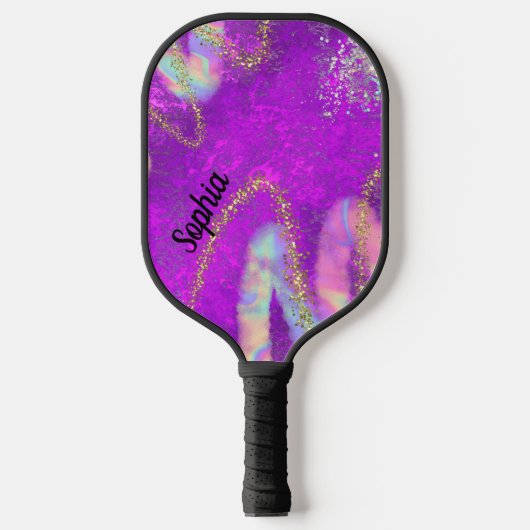 Schattige Fun Glam Sparkly Paarse en Goud Pickleball Paddle (Voorkant)