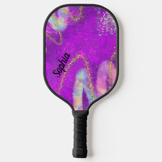 Schattige Fun Glam Sparkly Paarse en Goud Pickleball Paddle (Achterkant)