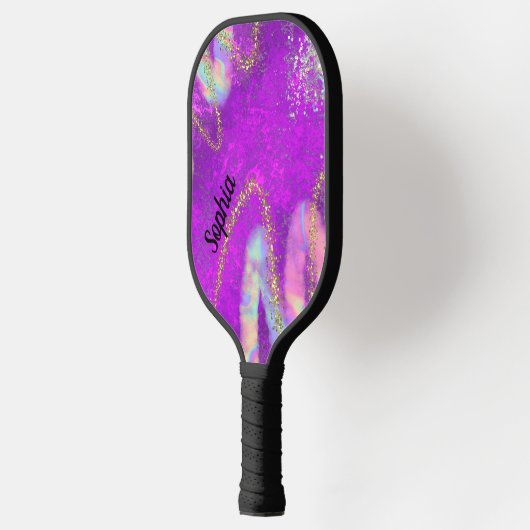 Schattige Fun Glam Sparkly Paarse en Goud Pickleball Paddle (Links)
