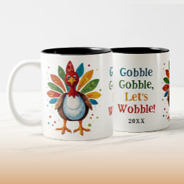 Schattige Fun Gobble Rainbow Turkije Thanksgiving Tweekleurige Koffiemok