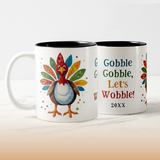 Schattige Fun Gobble Rainbow Turkije Thanksgiving Tweekleurige Koffiemok