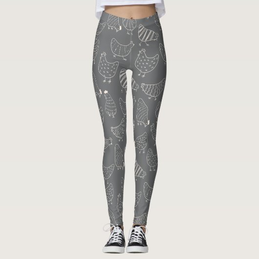 Schattige Fun Grey Wit Kip Silhouet Leggings (Voorkant)