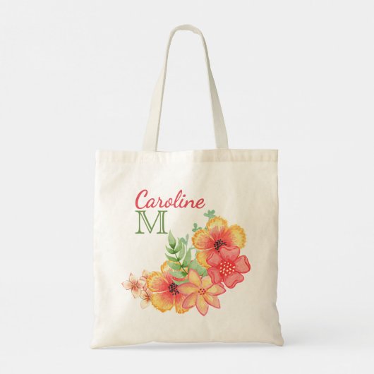 Schattige Fun Hawaiian Floral Chic Waterverf Patte Tote Bag (Achterkant)