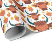 Schattige Fun Highland Koe Gezichtspatroon Cadeaupapier (Rol Hoek)