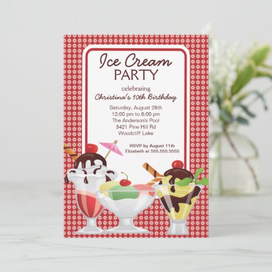 Schattige Fun Ice Cream Sundae Verjaardagsfeest Kaart (Staand voorkant)