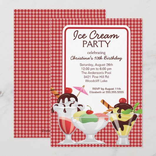 Schattige Fun Ice Cream Sundae Verjaardagsfeest Kaart (Voorkant / Achterkant)