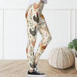 Schattige Fun  Ivoor Roze Bloemen Kippenhoen Leggings<br><div class="desc">Leggings versierd Kippenpatroon.</div>