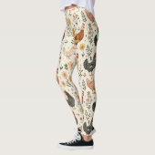 Schattige Fun  Ivoor Roze Bloemen Kippenhoen Leggings (Links)