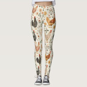 Schattige Fun  Ivoor Roze Bloemen Kippenhoen Leggings (Voorkant)
