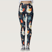 Schattige Fun Navy Blue Floral Chicken Hen Legging (Voorkant)