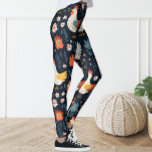 Schattige Fun Navy Blue Floral Chicken Hen Legging<br><div class="desc">Leggings versierd Kippenpatroon.</div>