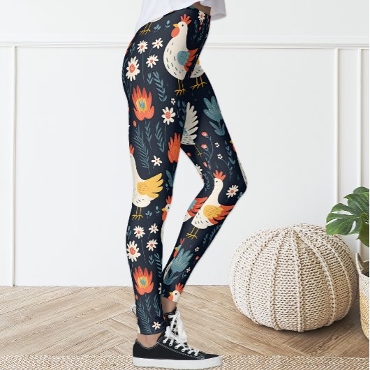 Schattige Fun Navy Blue Floral Chicken Hen Legging
