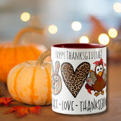Schattige & Fun Peace Love Thanksgiving Tweekleurige Koffiemok