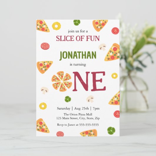 Schattige Fun Pizza Party Kinder 1e Verjaardag Kaart (Staand voorkant)