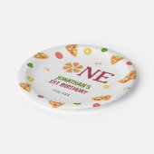 Schattige Fun Pizza Party Kinder 1e Verjaardag Papieren Bordje (Gekanteld)