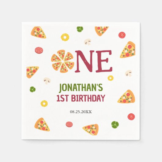 Schattige Fun Pizza Party Kinder 1e Verjaardag Servet (Voorkant)
