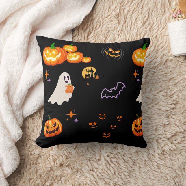 Schattige Fun Pumpkin spookvleermuis Witch Hallowe Kussen (Deken)