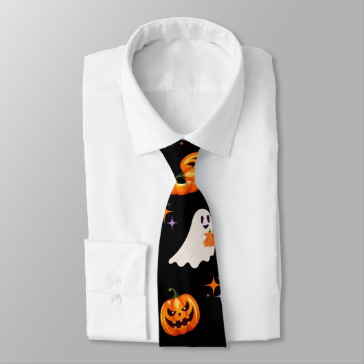 Schattige Fun Pumpkin spookvleermuis Witch Hallowe Stropdas (Gebonden)