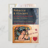 Schattige Fun  Retro Love Briefkaart Save the Date (Voorkant / Achterkant)