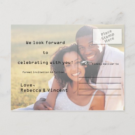 Schattige Fun Retro Love Briefkaart Save the Date (Achterkant)