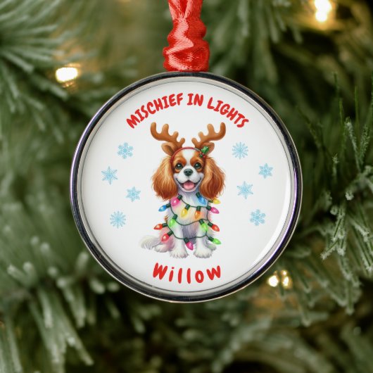 Schattige Fun Waterverf Cavalier Snowflakes Dog Metalen Ornament (Boom)