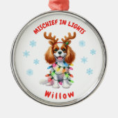 Schattige Fun Waterverf Cavalier Snowflakes Dog Metalen Ornament (Voorkant)