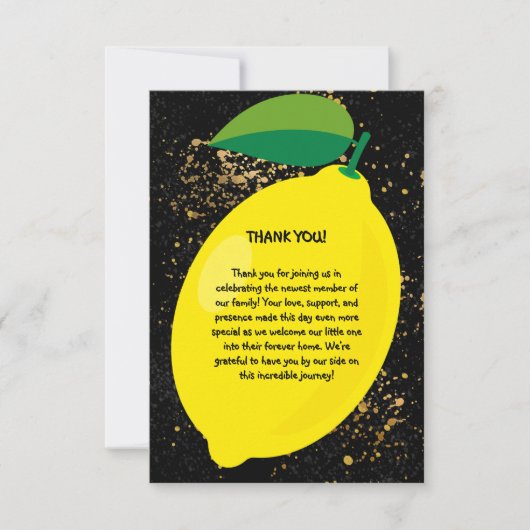 Schattige Fun Yellow Lemon Gold Glitters Baby show Bedankkaart (Voorkant)