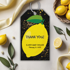 Schattige Fun Yellow Lemon Gold Glitters Baby show Cadeaulabel