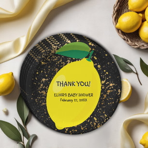 Schattige Fun Yellow Lemon Gold Glitters Baby show Papieren Bordje