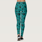 Schattige Fun Zwart op Blauwgroen Paw Prints Leggings (Achterkant)