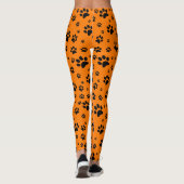 Schattige Fun Zwart op Heldere Oranje Paw Prints Leggings (Achterkant)