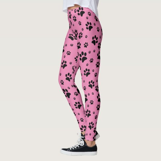 Schattige Fun Zwart op Roze Poot Prints Leggings (Links)