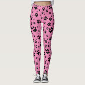 Schattige Fun Zwart op Roze Poot Prints Leggings (Voorkant)