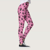 Schattige Fun Zwart op Roze Poot Prints Leggings (Rechts)