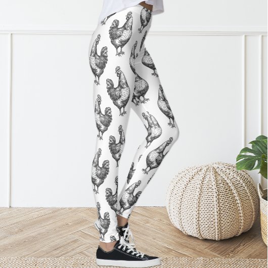 Schattige Fun Zwart-wit Sketch Chicken Hen Leggings