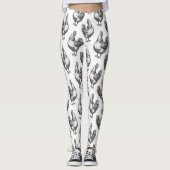 Schattige Fun Zwart-wit Sketch Chicken Hen Leggings (Voorkant)